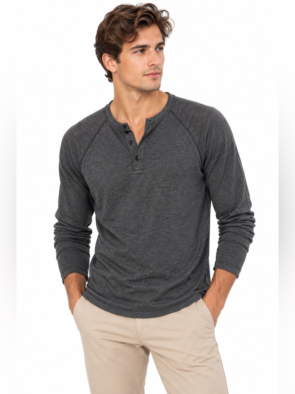 Faherty Cloud Cotton Henley Charcoal Heather Pima Modal Shirt Men M